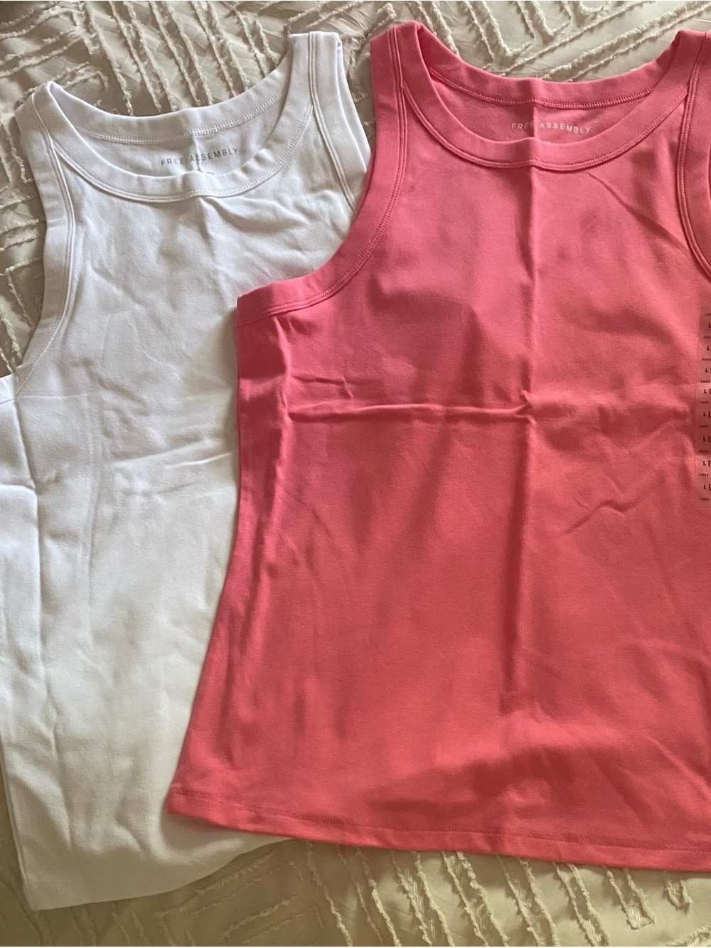 NWT Free Assembly (L) Women's Tank Top Set - White & Coral Pink